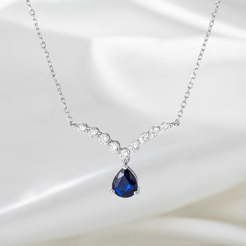 18K 金天然藍寶石項鍊 0.83ct - 主石配鑽石副石奢華款 (1020257)