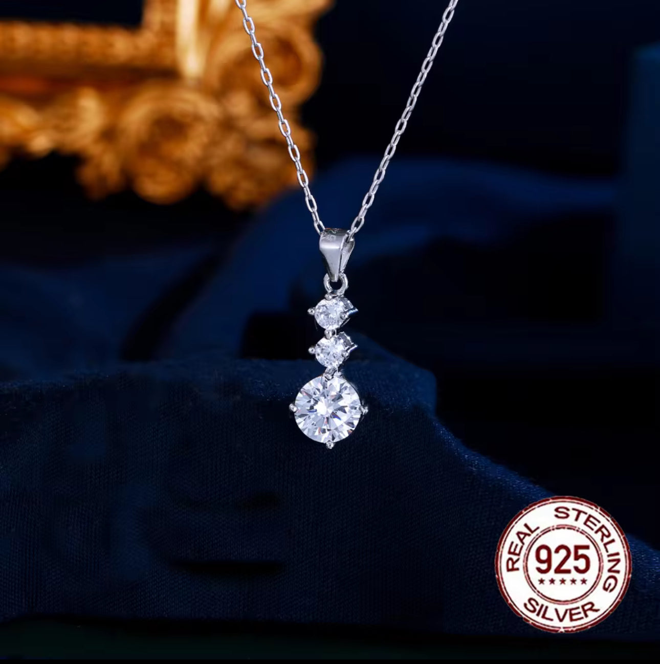 S925 純銀立方氧化鋯鏈節吊墜項鍊 - 時尚簡約款