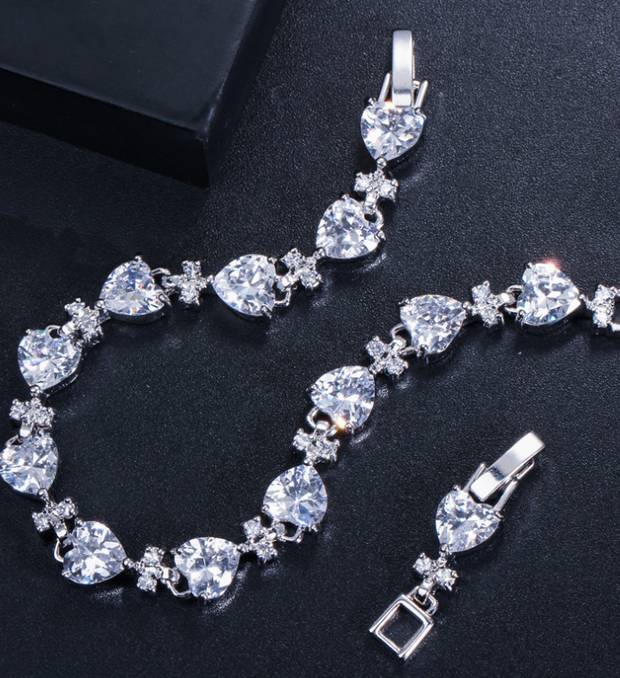 心形鋯石密鏐網球手鏈 女士週年派對礼服輕奢首飾