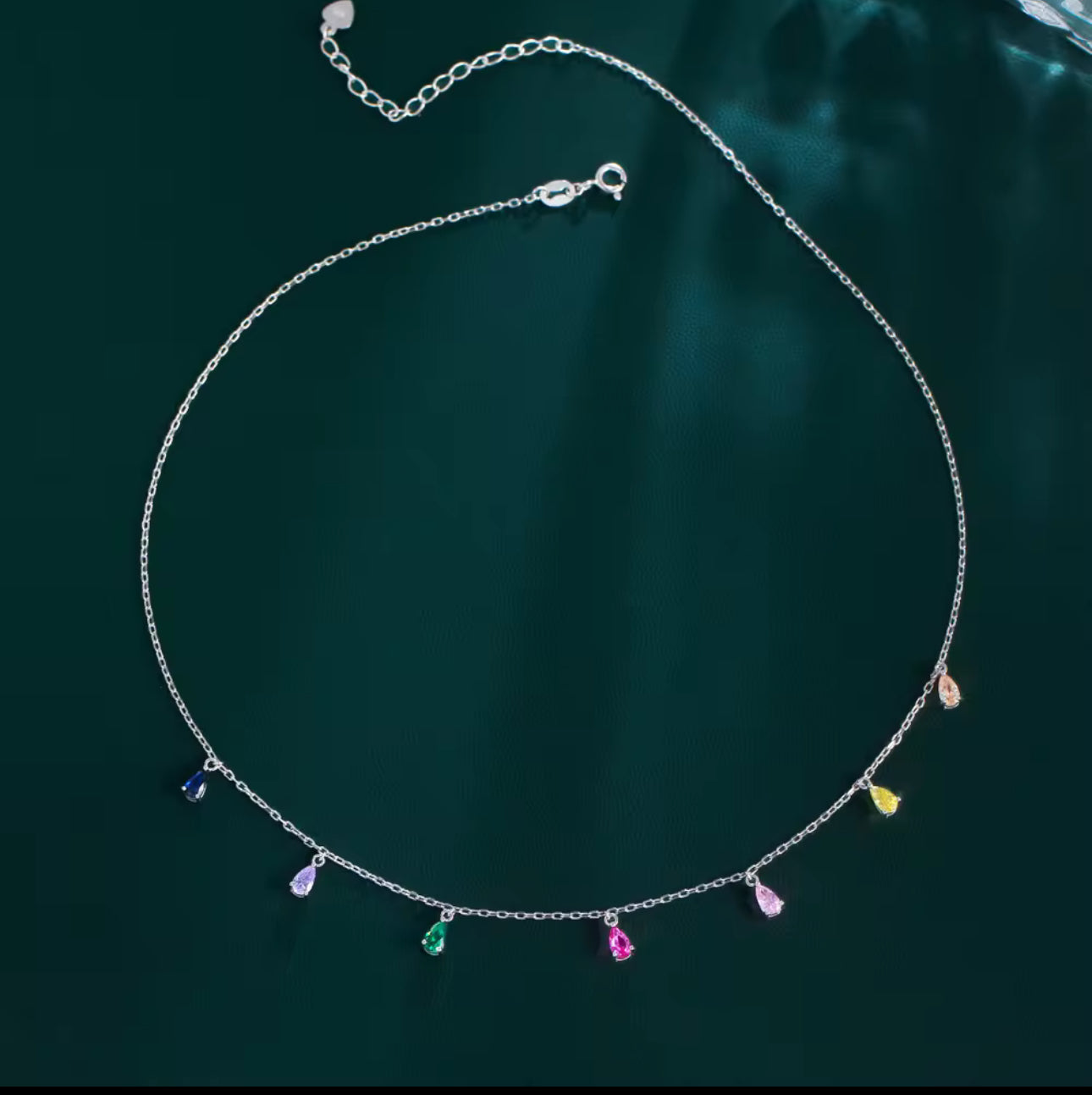 925 純銀波西米亞彩色水滴鋯石吊墜項鍊 - 別緻時尚款