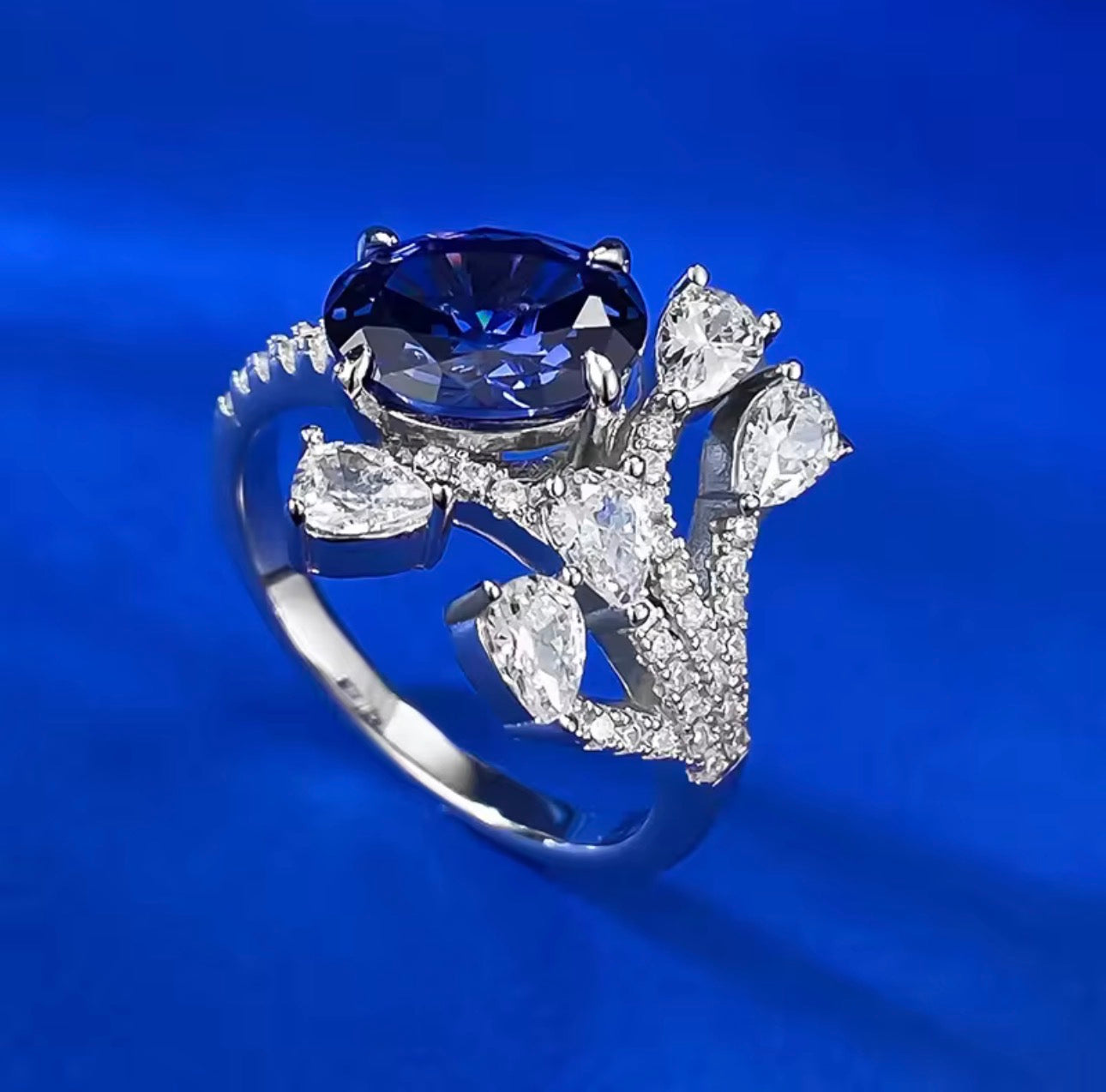 S925 純銀坦桑尼亞藍寶石戒指 | 7×9mm 橢圓切割 | 時尚通勤珠寶