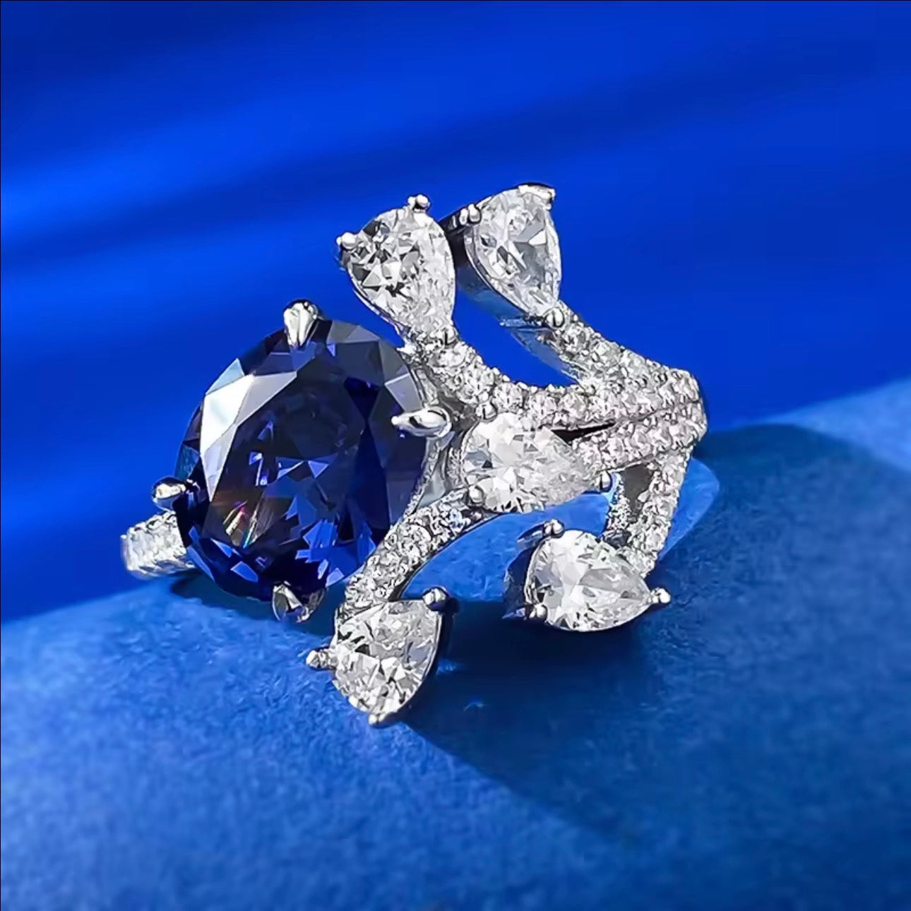 S925 純銀坦桑尼亞藍寶石戒指 | 7×9mm 橢圓切割 | 時尚通勤珠寶