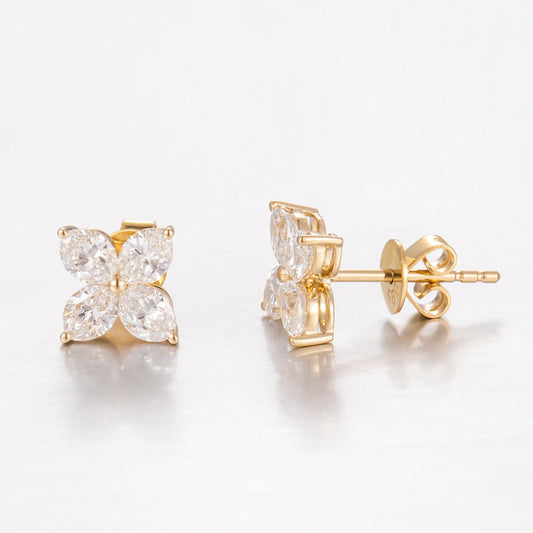 14K 黃金培育鑽石耳釘 1.16ct - 8 顆副石奢華款 (ZBE0186)