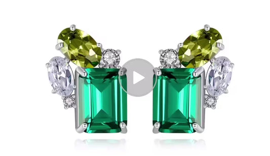 925純銀立方氧化鋯人造寶石翡翠綠色耳環