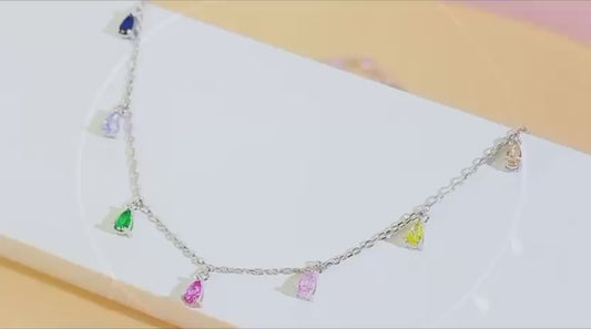 925 純銀波西米亞彩色水滴鋯石吊墜項鍊 - 別緻時尚款